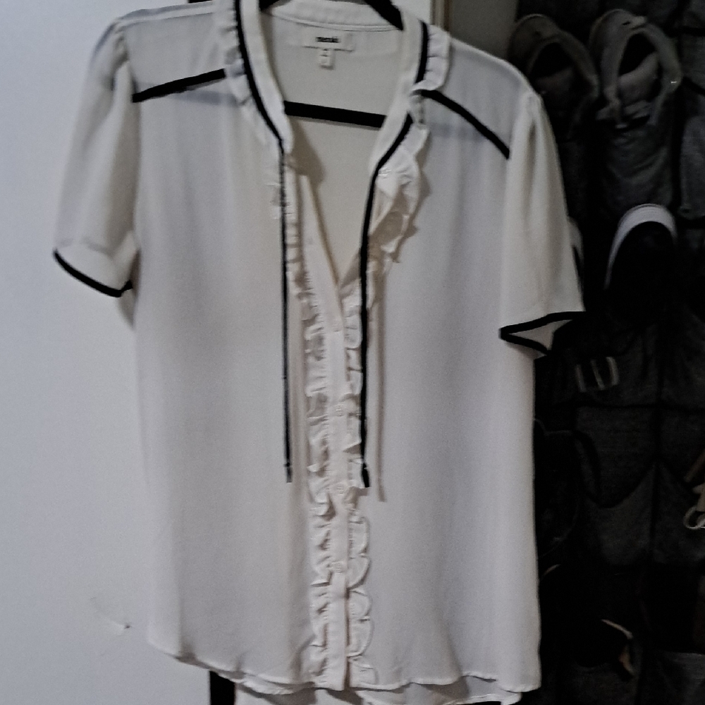 Meraki White Blouse with Black Trim